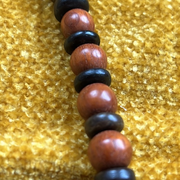 VINTAGE Boho Wood And Metal Beaded Necklace - Picture 8 of 12